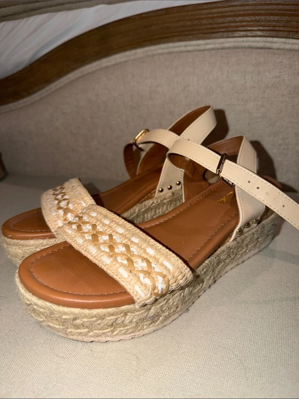 Women’s Beige Woven Espadrille Platform Sandals
